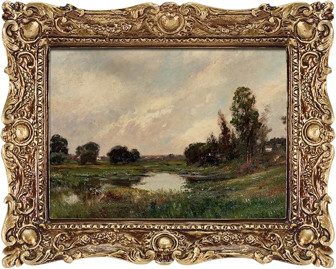 FOLKOR Framed Canvas Wall Art, Home Decor Vintage Scenery Field River Oil Painting Wall Art Print... | Amazon (US)