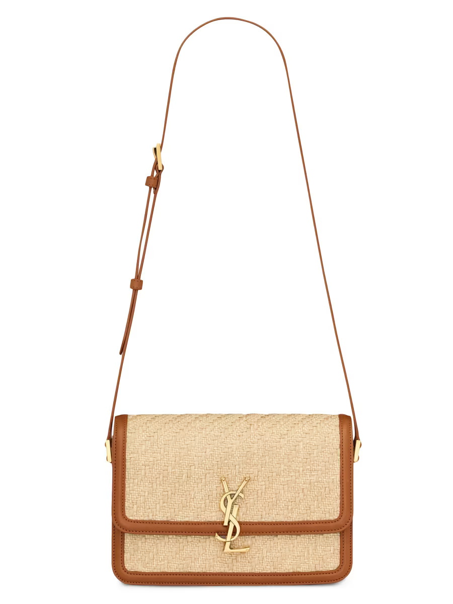 Solferino Medium Satchel in Raffia and Vegetable-tanned Leather | Saks Fifth Avenue
