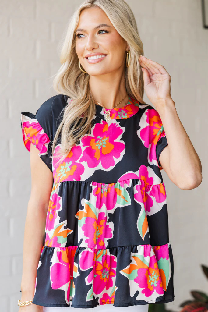 Answer Your Call Black Floral Babydoll Top | The Mint Julep Boutique
