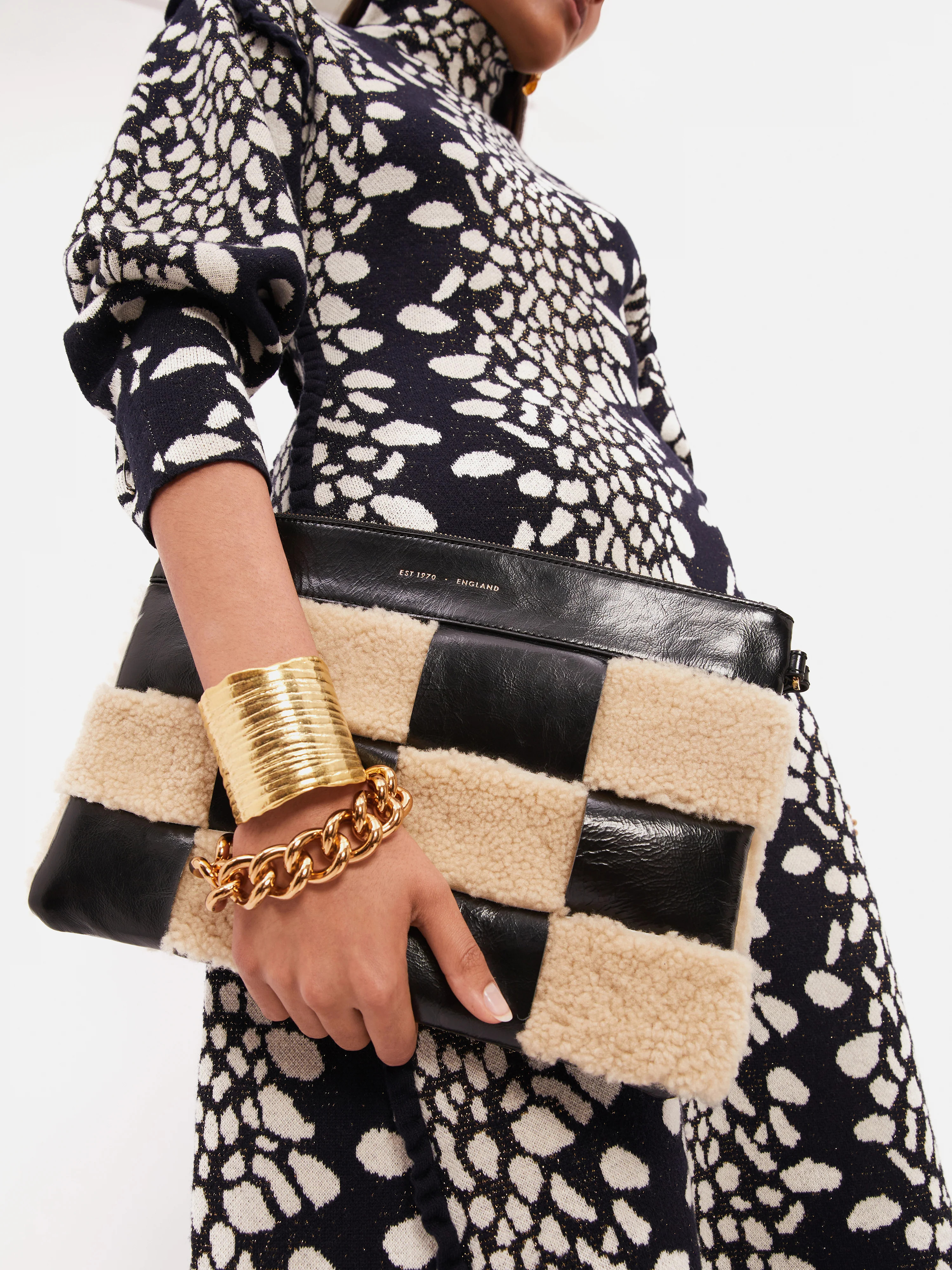 Kaia Checker Woven Pouch | Black | Jigsaw (UK)