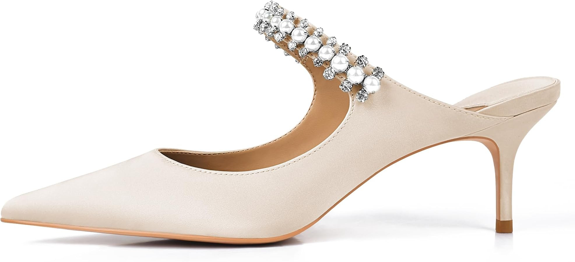 XINIUNIU Heeled Mules for Women Rhinestone Heels Pointed Toe Slip On 2.5 Inch Kitten Stiletto Clo... | Amazon (US)