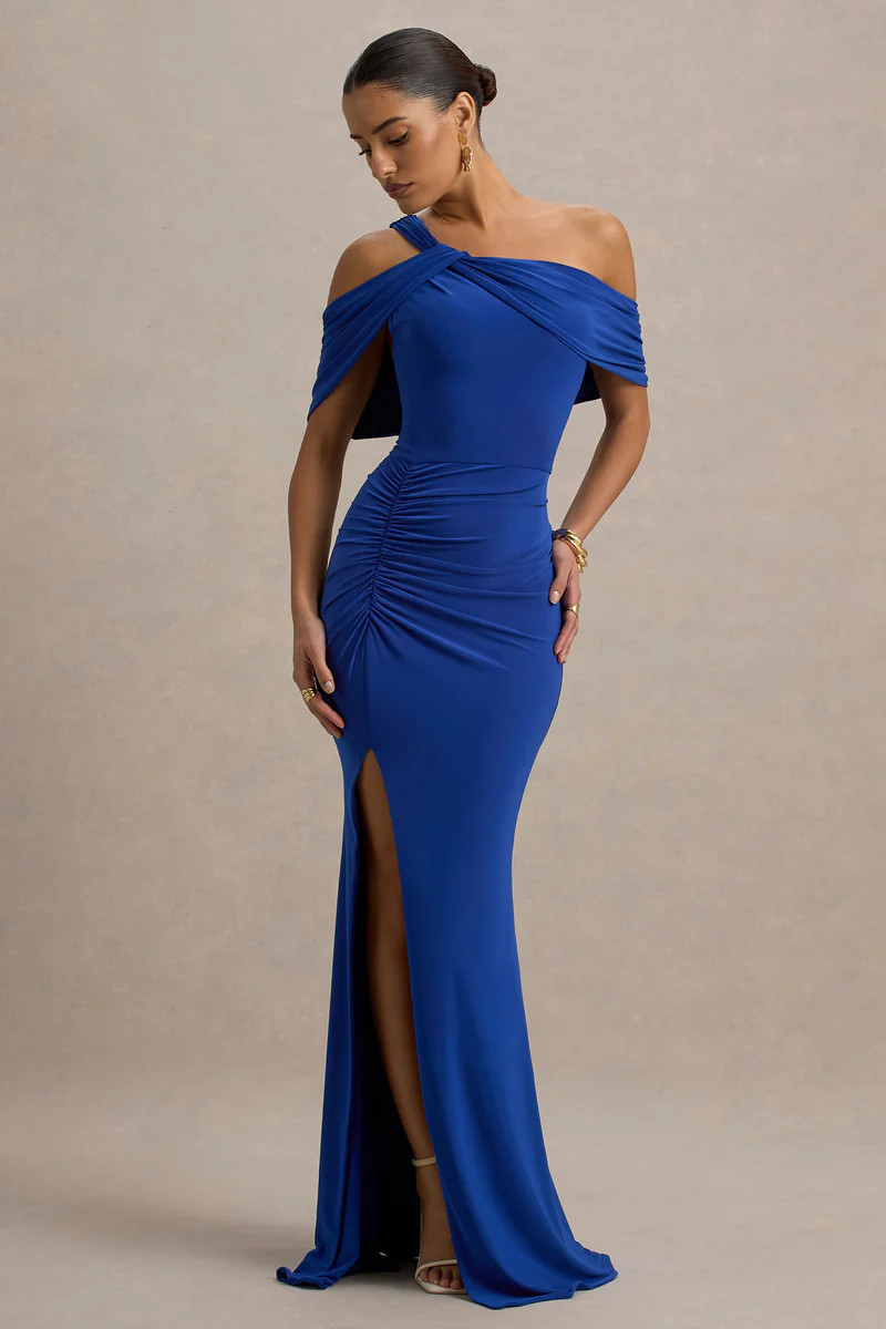 Nala  Blue Asymmetric Maxi Dress With Split | Club L London
