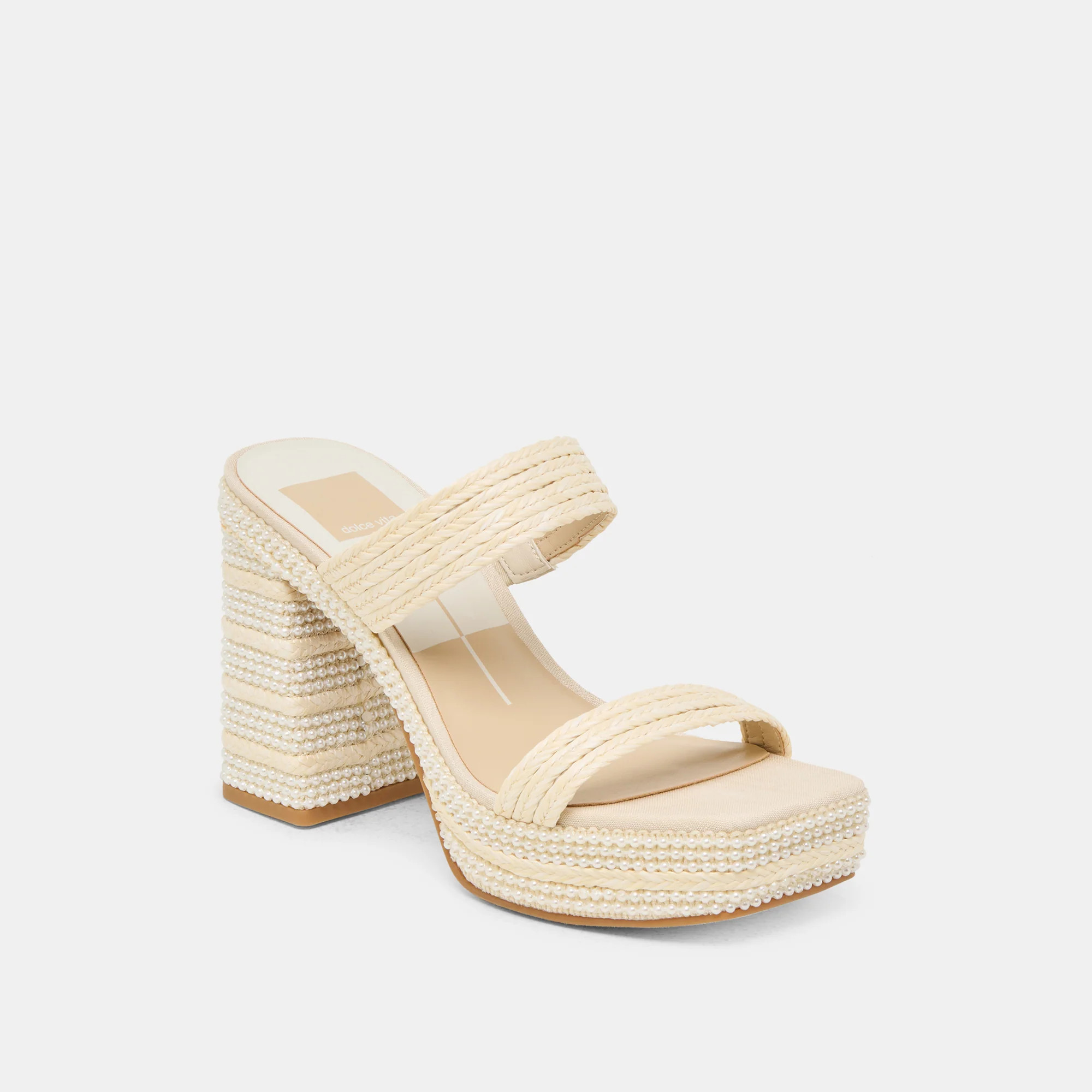 ALIYA PEARL HEELS VANILLA RAFFIA | DolceVita.com