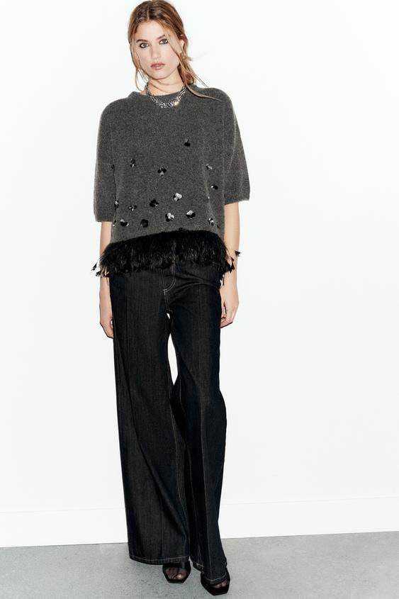 WOOL SWEATER WITH SEQUINS AND FEATHERS | Zara US