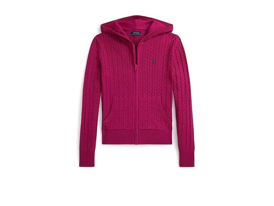 Polo Ralph Lauren Kids Mini-Cable Cotton Full Zip Hoodie (Big Kid) Girl's Sweater Preppy Pink : SM (7 Big Kid) | Zappos