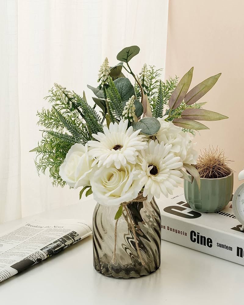 Artificial Faux Flowers in Vase for Home Decor,Fake Flowers for Home Kitchen Centerpiece Coffee T... | Amazon (US)
