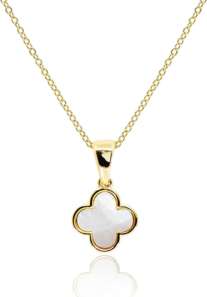 Four Leaf Clover Necklace for Women Dainty Mother of Pearl White Black Onyx Pink Blue Mint Green ... | Amazon (US)