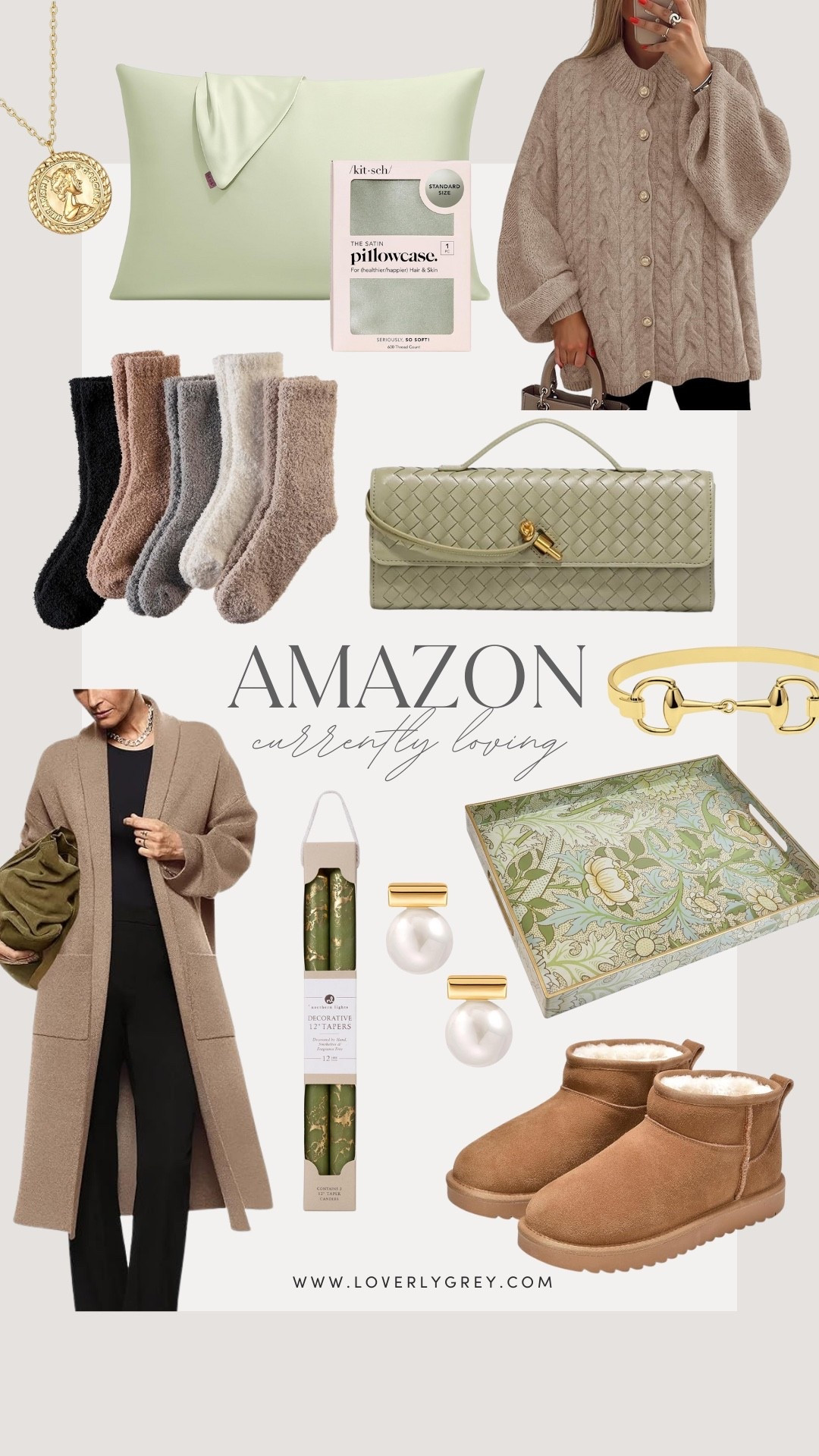 Amazon items I’m currently loving! The cutest decorative trays, fluffy socks, and a long beige cardigan! I am also loving the candle sticks, satin pillow case, and gold jewelry. 

#LTKSeasonal #LTKFindsUnder100 #LTKHome