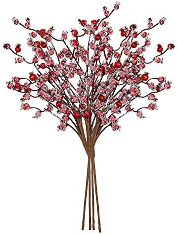 vensovo 4 Pack Artificial Red Berry Picks - Christmas Frost Red Berries Spray Branches, Christmas... | Amazon (US)