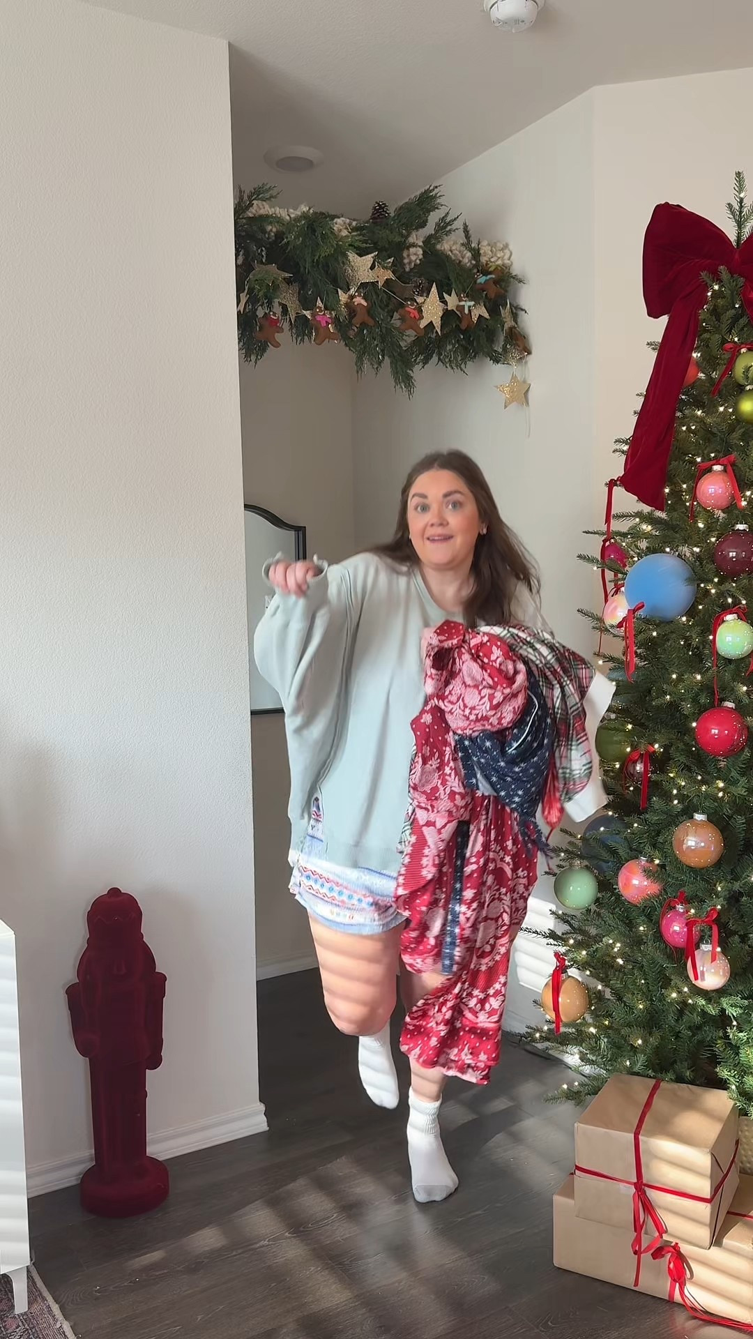 Holiday pajama haul wearing xxl in red stripe top and xl in stripe bottoms. 2x in blue pajamas. Xl in red pattern pjs. 18/20 in flannel plaid. Xxl in family matching  

#LTKSaleAlert #LTKPlusSize #LTKHoliday