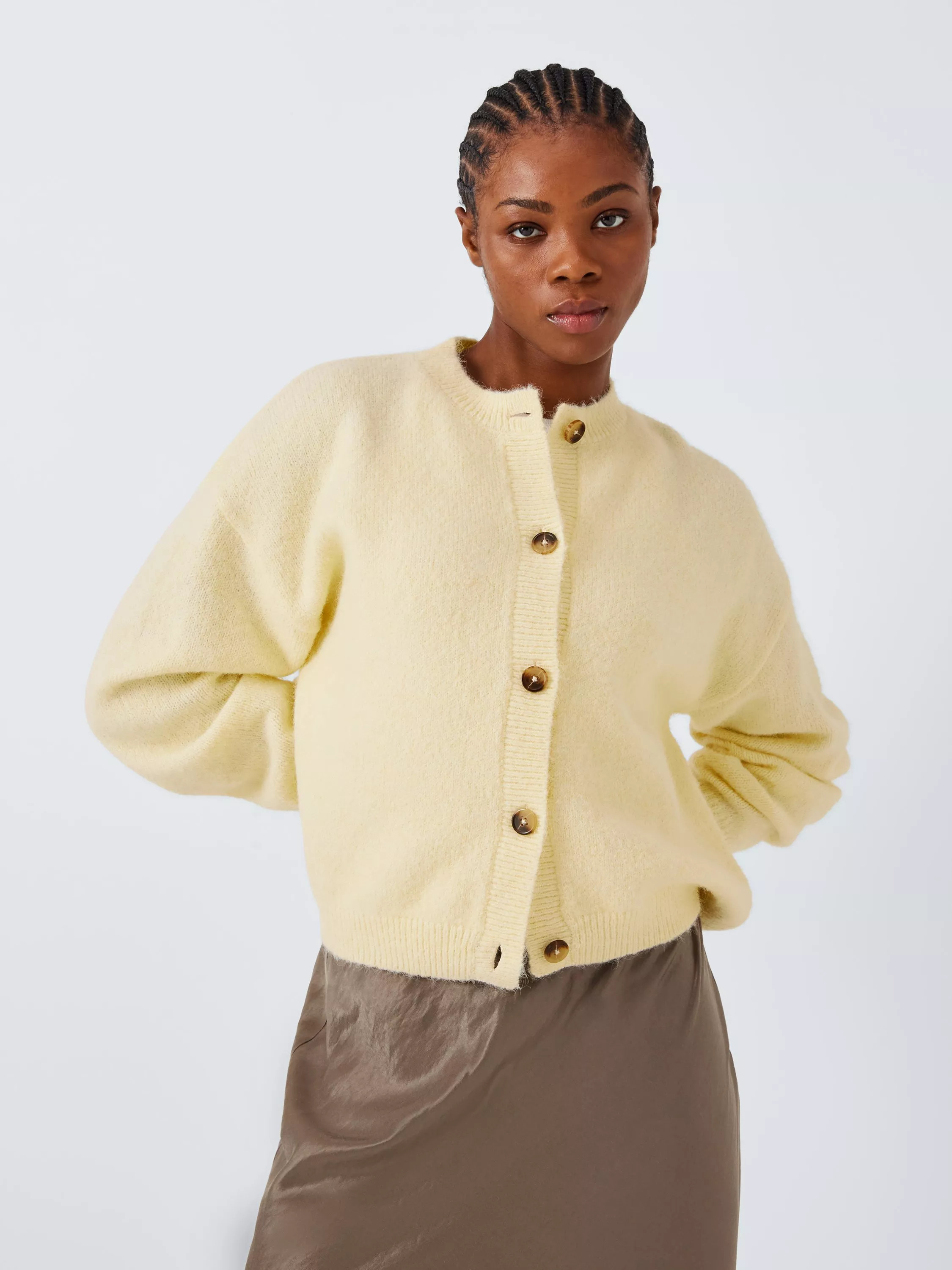John Lewis ANYDAYBoxy Fit Crop Cardigan, Yellow, Yellow | John Lewis (UK)