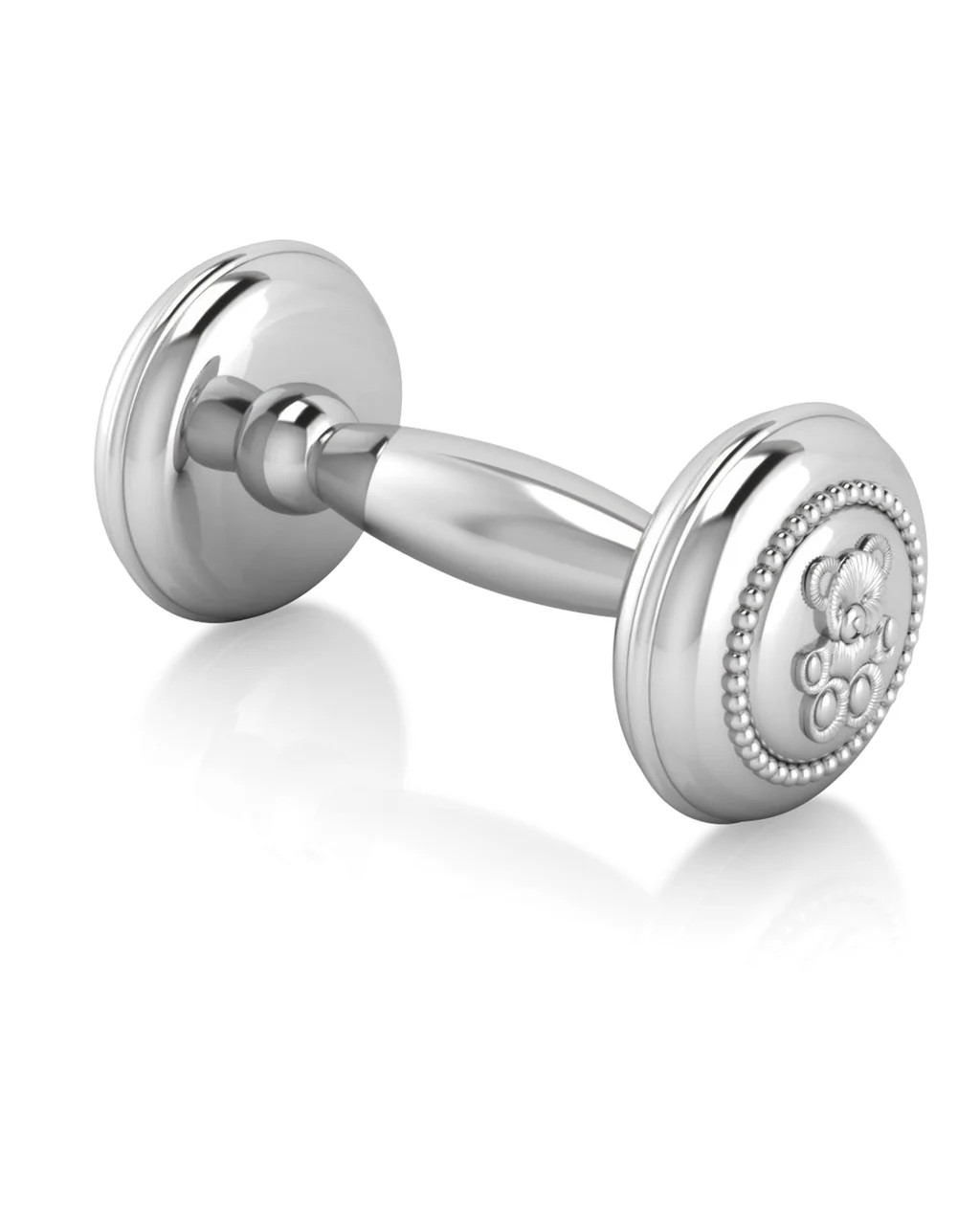 Teddy Silver Plate Dumbell Rattle | Petite Plume