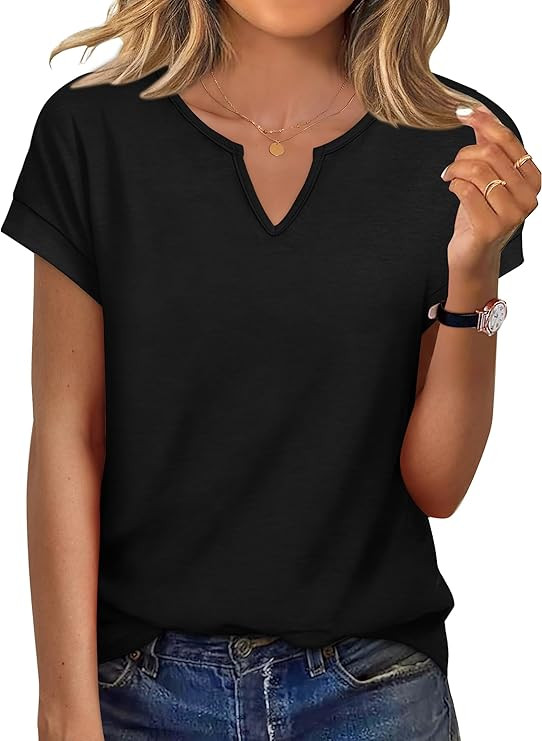 WIHOLL Womens Summer Tops Cap Sleeve V Neck Tshirts Spring Blouses Beach Vacation Clothes | Amazon (US)