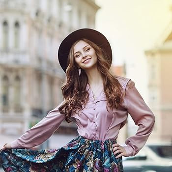 Lanzom Women Lady Retro Wide Brim Floppy Panama Hat Belt Buckle Wool Fedora Hat | Amazon (US)