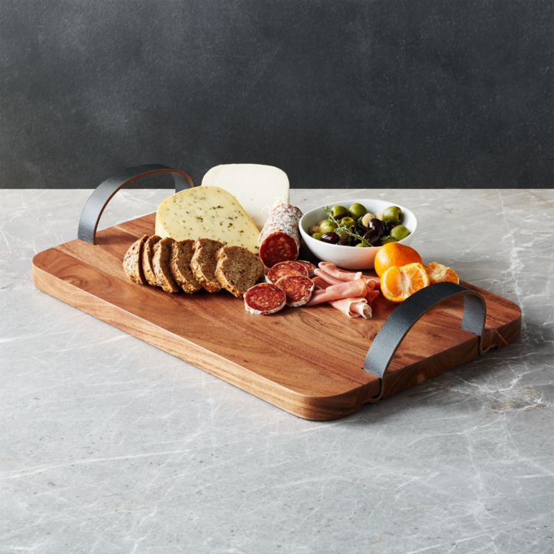Brantley Serving Board with Leather Handles + Reviews | Crate and Barrel | Crate & Barrel