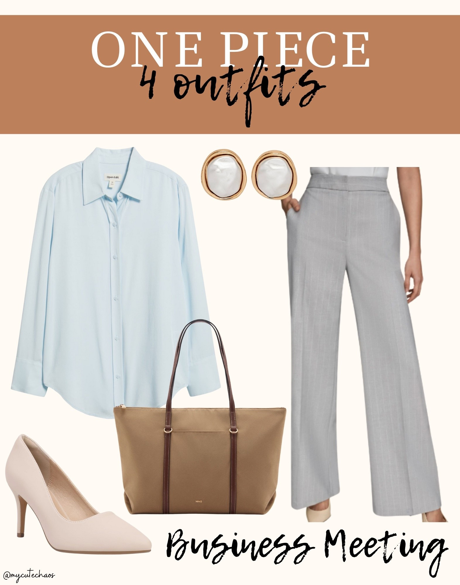 Business meeting outfit
Workwear, office wear 
Business casual
Office outfit
Business outfit 
Button up, slacks, business pants, heels, spring style, spring outfit, tote bag, jewelry, earrings

#LTKWorkwear #LTKootd