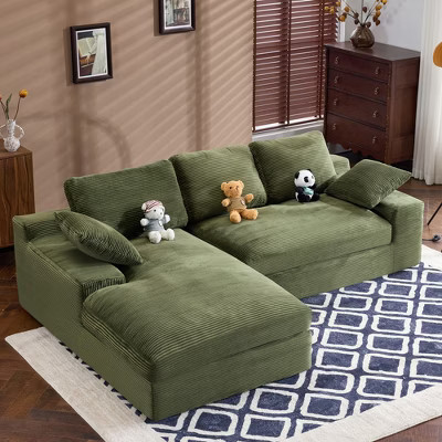 Green Corduroy Sofa, Soft Boneless Sofa, Skin-Friendly, with 3 back cushions and 2 throw pillows | Target