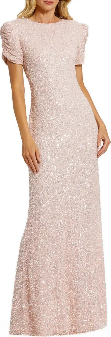 Sequin Gathered Sleeve Column Gown | Nordstrom