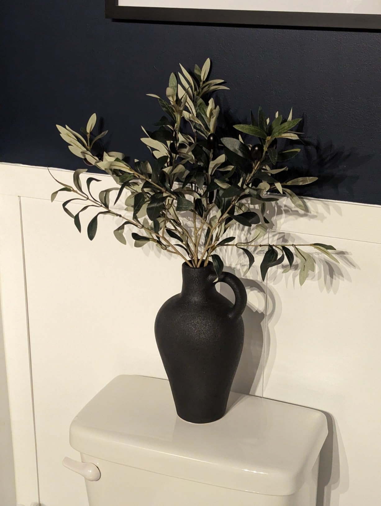 Luxurious Gift Set Textured Ceramic Vase 10 Inch with Olive Branches 22 Inch Tall Black Medium Vase Artificial Topiaries Fake Plants, Minimalist Shelf Decor, Neutral Home Office Desk Room Decor | Amazon (US)