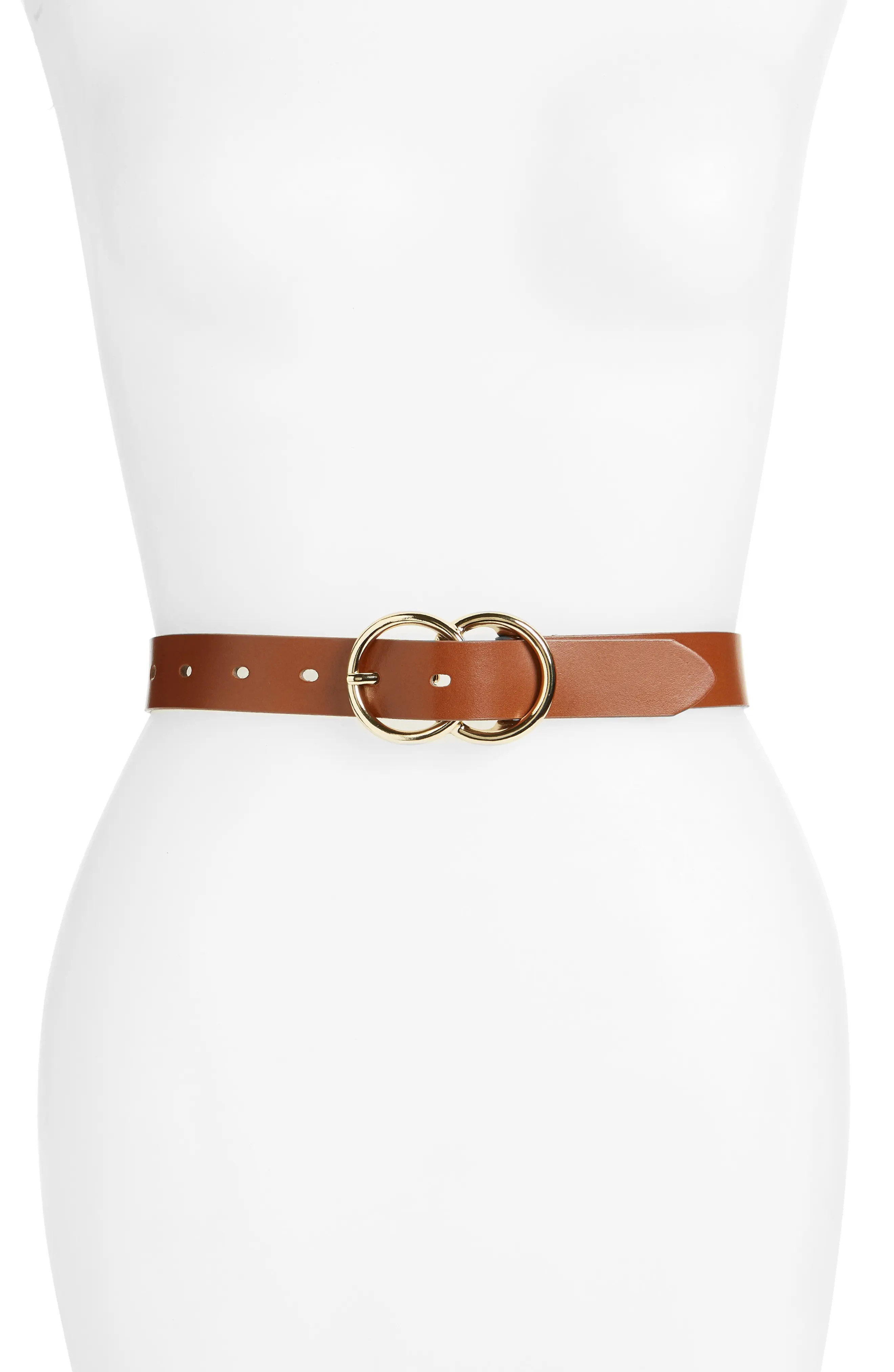 Women's Halogen Double Ring Leather Belt, Size X-Small - Cognac | Nordstrom