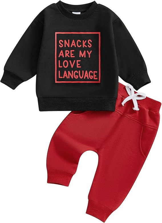 Baby Boy Spring Fall Clothes Set Letter Print Crewneck Sweatshirt Long Pants Toddler Valentines D... | Amazon (US)