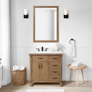 Bellington 36 in. W x 22 in. D x 34.5 in. H Single Sink Bath Vanity in Almond Toffee with White E... | The Home Depot