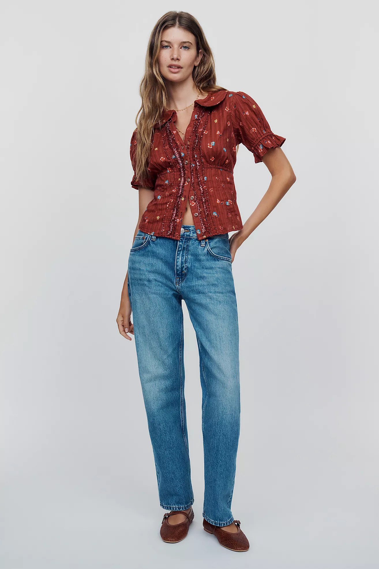 Pilcro Keira Waisted Tuxedo Blouse | Anthropologie (US)