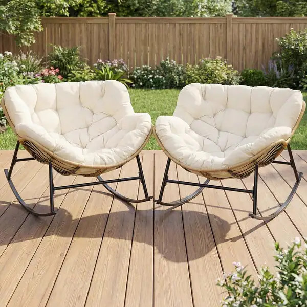 Oversized Indoor Outdoor Royal Papasan Rocking Chair, Patio Egg Rocker with Cushions, 450 lb Capa... | Bed Bath & Beyond