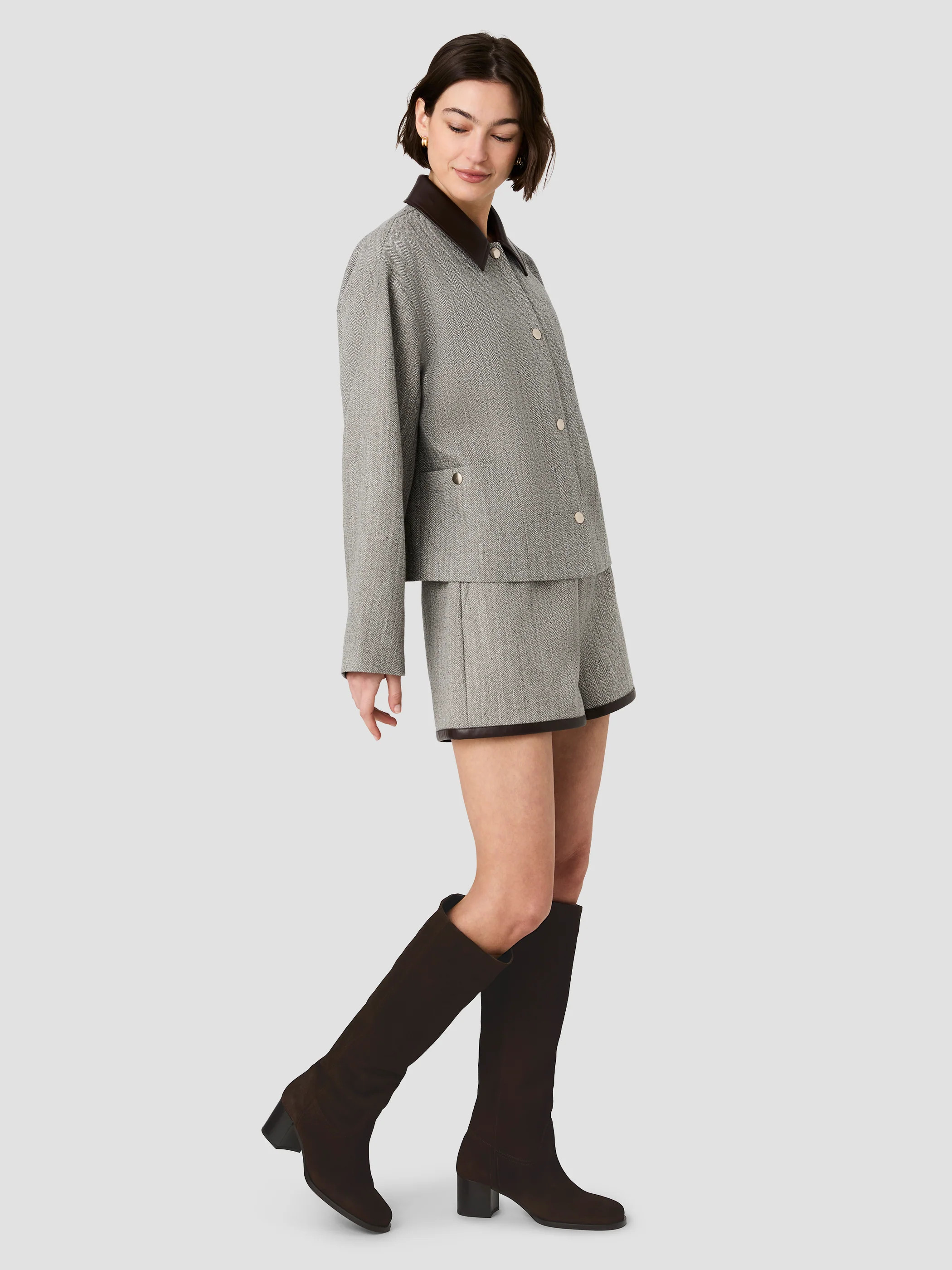 SPECKLED HERRINGBONE SUITING CROPPED JACKET | French Connection (US)