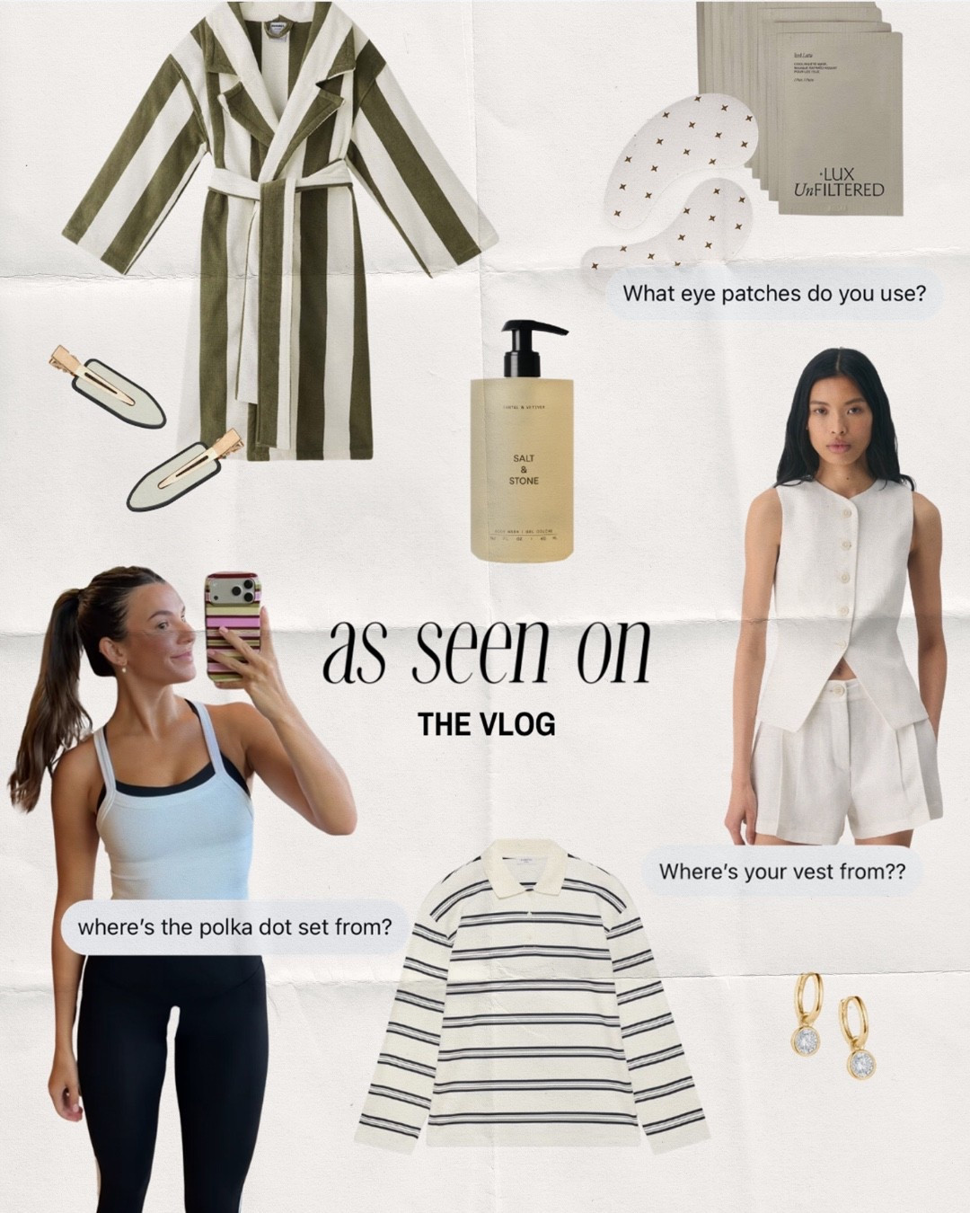 As seen on the vlog!!🤸‍♂️

Aritzia, beauty, home finds, Amazon finds, Amazon essentials, robe, bath, matching set, summer outfit inspo, basics, Pilates, workout, activewear
