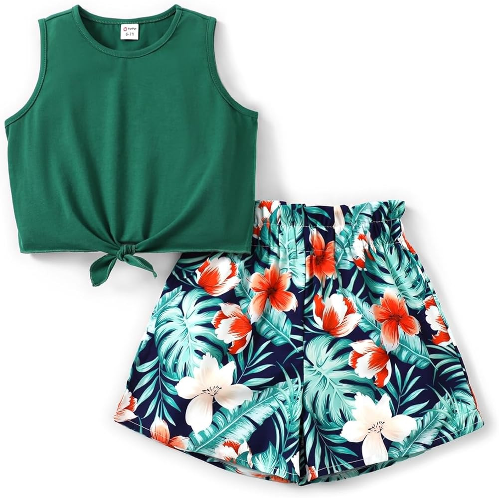 PATPAT Girls Hawaiian Outfits Crop Tank Tops + High Waist Shorts 2 Piece Clothing Sets Summer Clo... | Amazon (US)