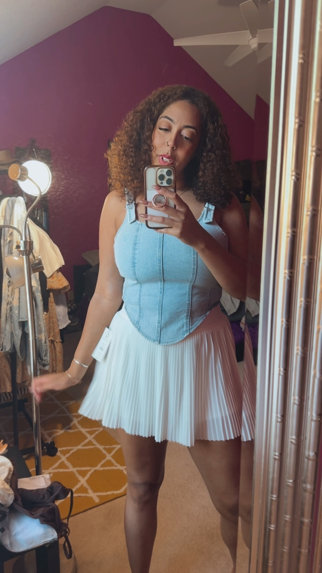 Target denim corset and white tennis skort 

#LTKmidsize