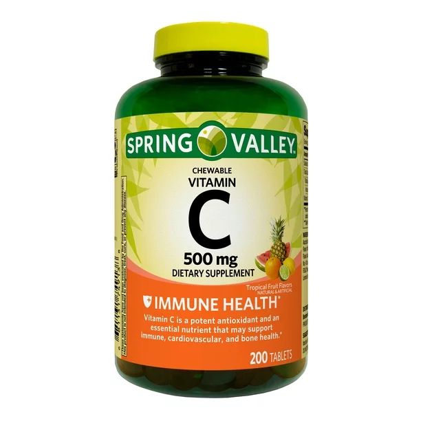 Spring Valley Vitamin C Chewable Tablets, Tropical Fruit, 500mg, 200 Ct | Walmart (US)
