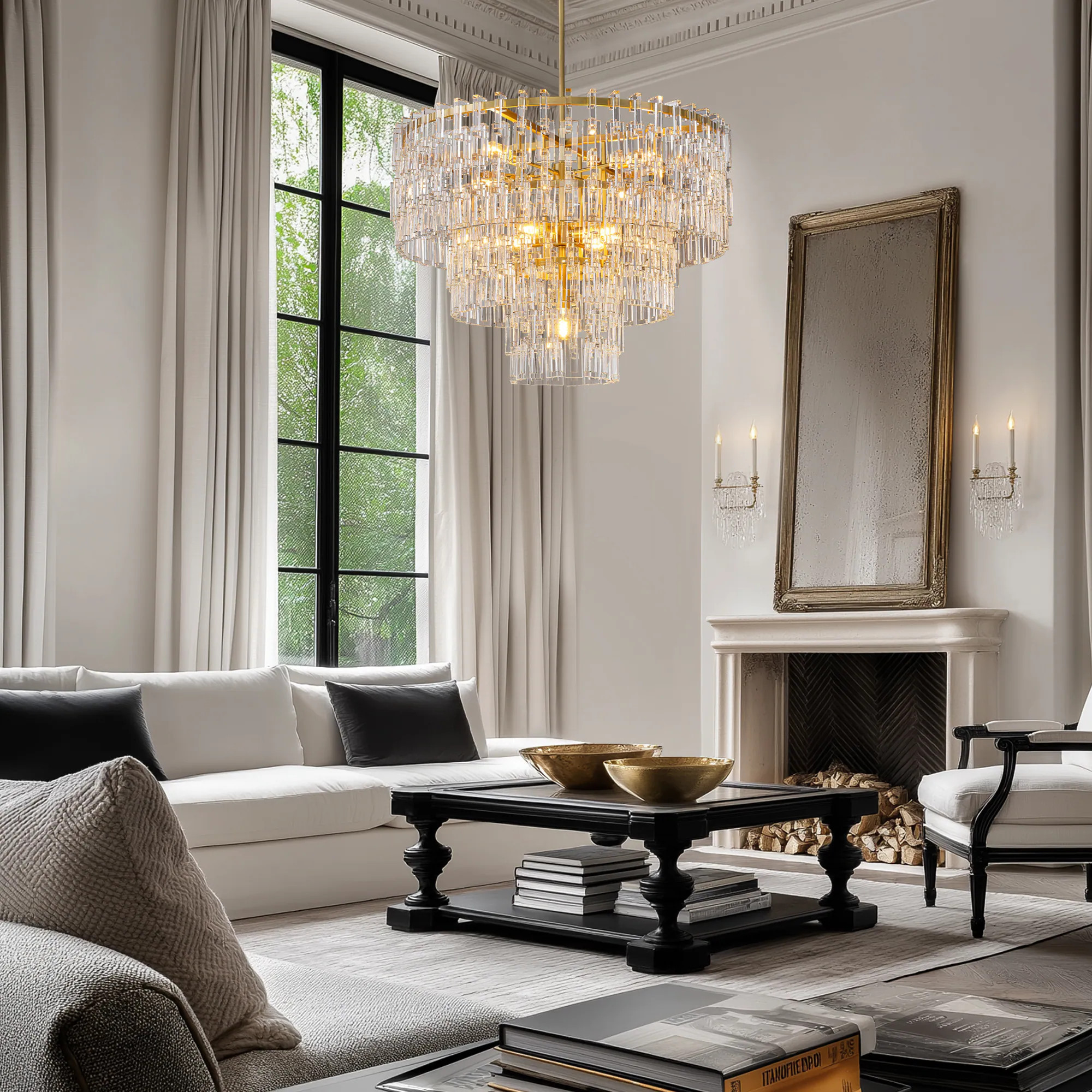 RCCFBHM 36 Inch Round Crystal Chain Chandelier 9 Light E26 Modern Luxury Art Deco Pendant Light with 350 Plus Interlocking Crystal Links one_size | Lowe's