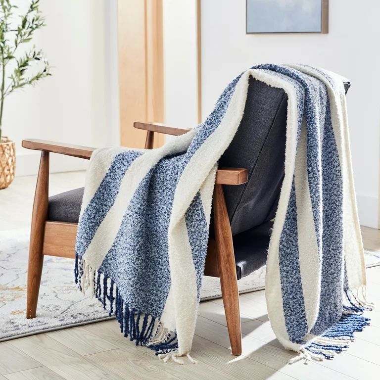 Better Homes & Gardens Striped Boucle Throw, Blue Stripe, 50" x 72" | Walmart (US)