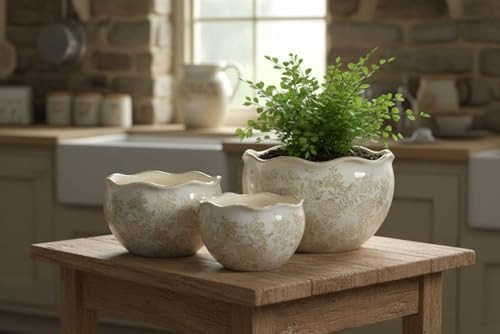 Galt International Ceramic Plant Pots Set of 3 Rustic Vintage Farmhouse Cream Crackle Glaze (11"/... | Amazon (US)