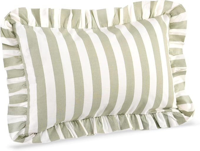 CPC Grey Striped Print Cotton Ruffle Decorative Sham Covers with Hidden Zipper 20x12 Inch Set of ... | Amazon (US)