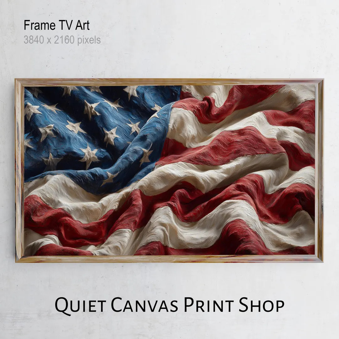 Patriotic American Flag Frame TV Art, Rustic July 4th Decor, Moody Americana (digital Download) -... | Etsy (Global)