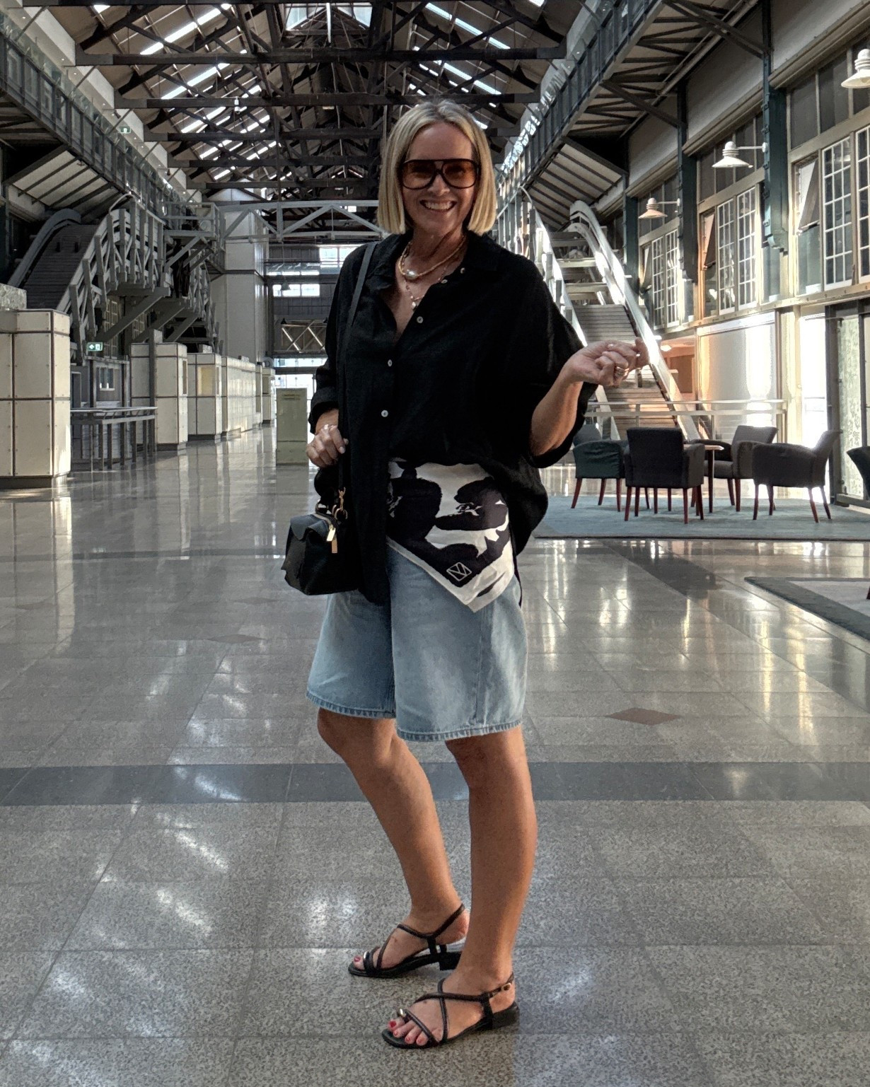 Relaxed vibes for Friday lunch in Sydney.

Wearing:
Henne shorts (size 31)
SJC travel shirt (alternatives linked)
Amber Sceats necklaces 
Oroton bag
Veronika Maine scarf
FRANKIE4 Anja sandals (in store only)
Valley Eyewear sunglasses 

#LTKmidsize #LTKover50style #LTKaustralia