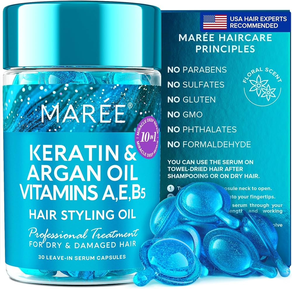 MAREE Hair Oil for Frizzy & Dry Hair - Keratin Styling & Moisturizing Hair Capsules with Avocado,... | Amazon (US)