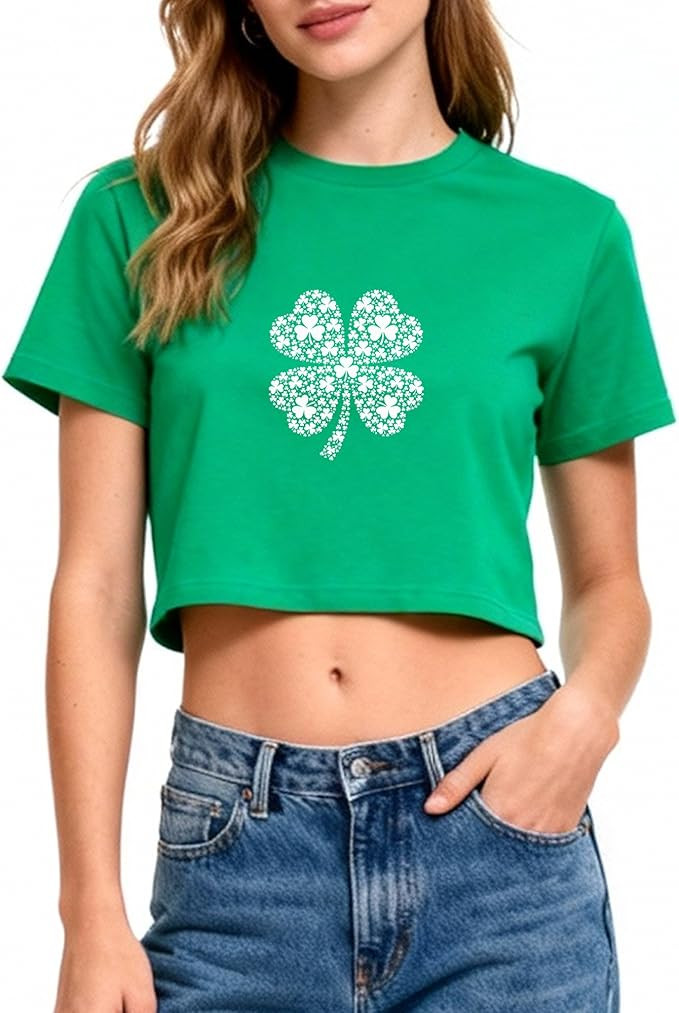 St Patricks Day Crop Top: Shamrock Pattern Crewneck Short Sleeve Shirt Womens Outfits for St. Pat... | Amazon (US)