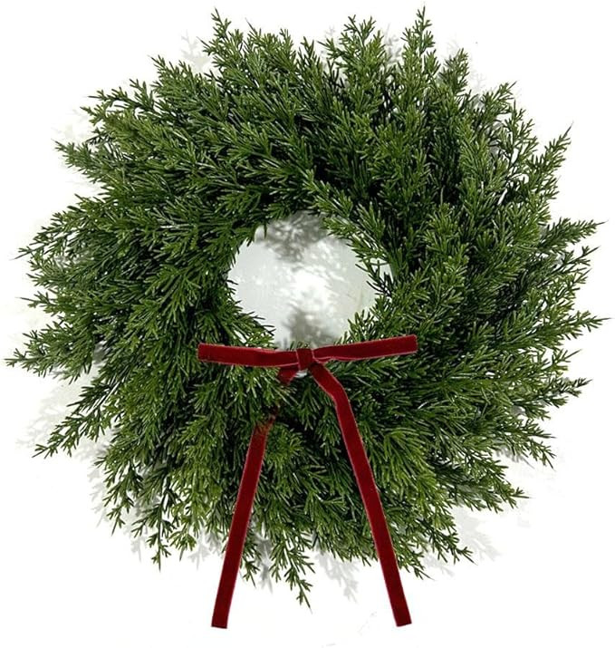 12 Inches Christmas Pine Wreath with Red Bow Cedar Wreaths Realistic Christmas Decorations for Wi... | Amazon (US)