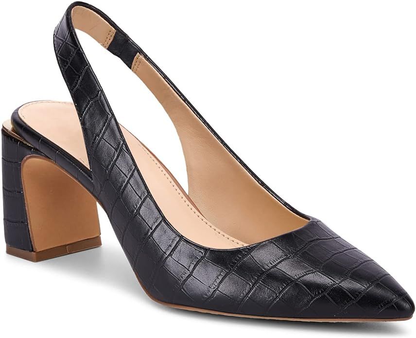 Jeimpoey Womens Slingback Chunky Heels Point-toe Pump Shoes Block Heel Summer Sandals Low-heel Pa... | Amazon (US)