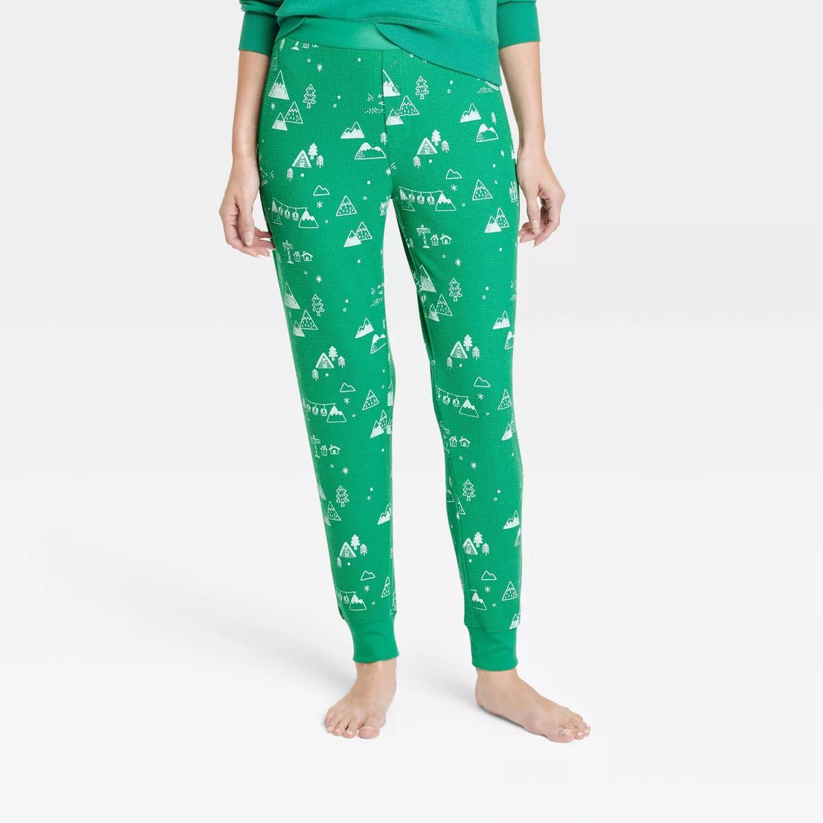 Women's Ski Scene Matching Family Thermal Pajama Pants - Wondershop™ Green XS | Target