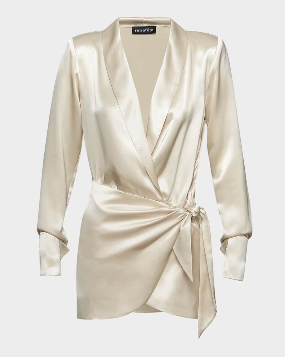 Retrofete Hailey Satin Wrap Mini Dress | Neiman Marcus