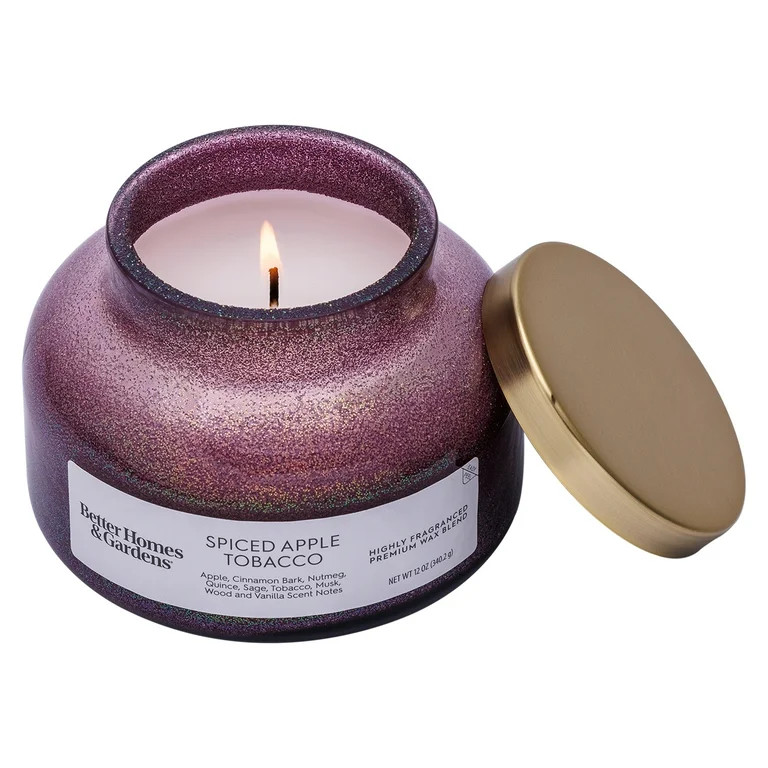 Better Homes & Gardens 1-Wick Holiday Scented Glitter Jar Candle, Spiced Apple Tobacco, 12oz. | Walmart (US)