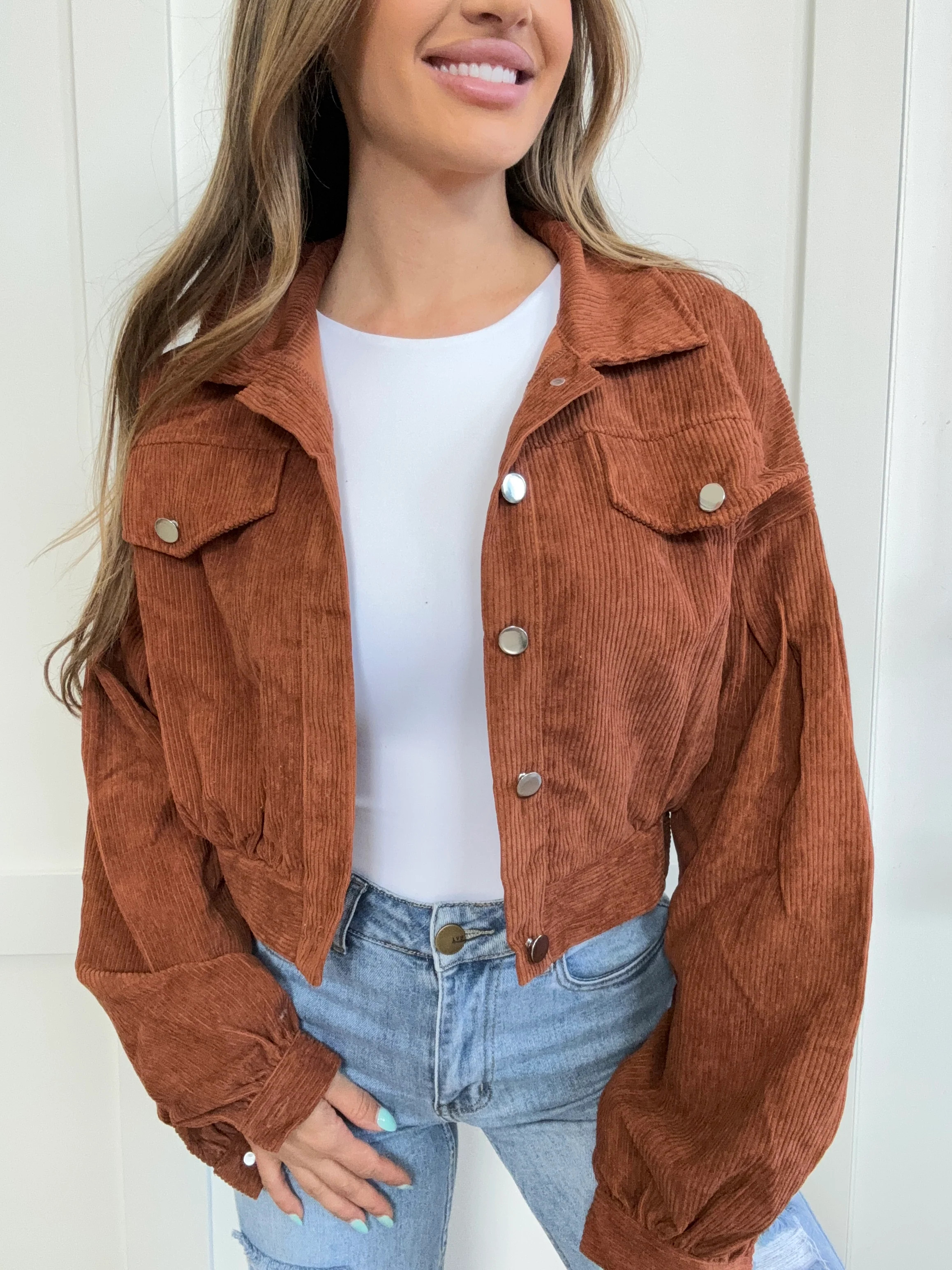 Ridley Lantern Sleeve Cropped Corduroy Jacket | Willow Boutique
