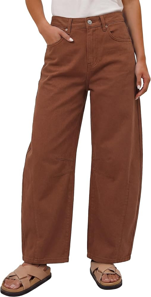 ANRABESS Women's Wide Leg Barrel Jeans Baggy Relaxed Fit Denim Pants | Amazon (US)