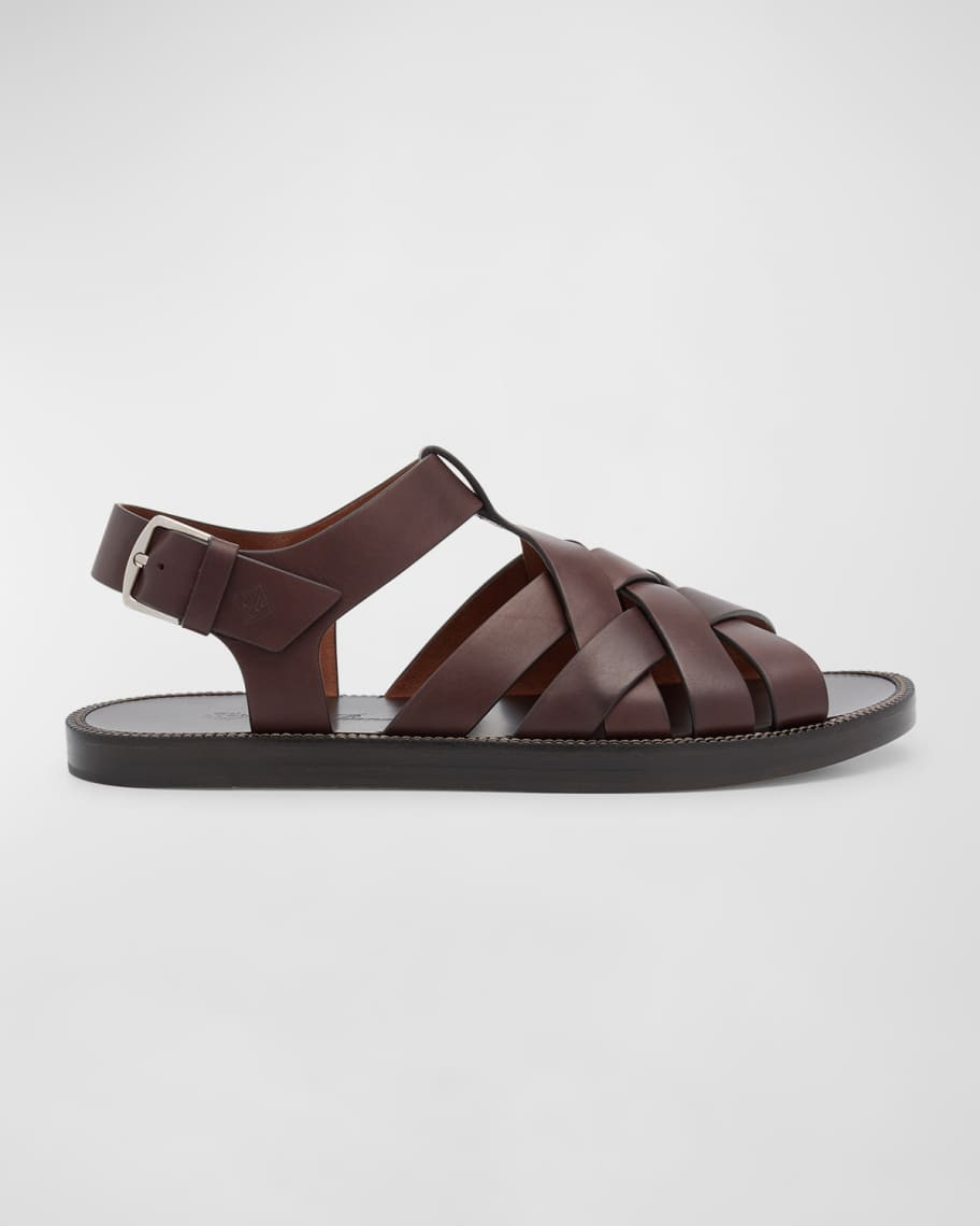 Loro Piana Men's Kumihimo Leather Sandals | Neiman Marcus