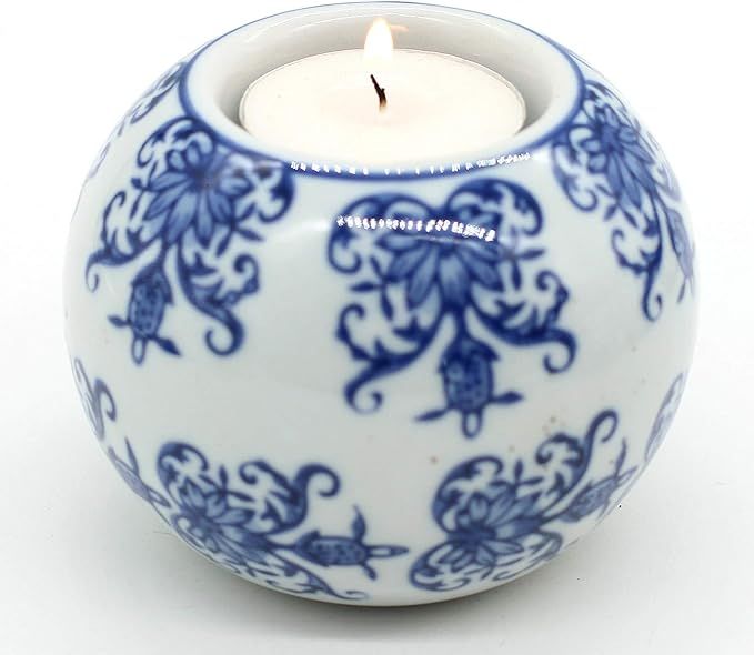 Porcelain Candle Holder Tealight Candleholders Blue and White Decorative Chinoiserie Decor (B7) | Amazon (US)